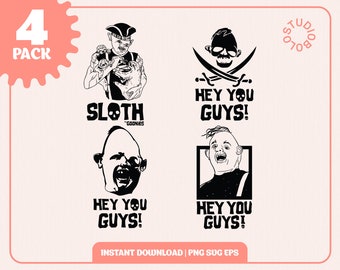 The Goonies Sloth 80s 4 pack colección Svg Png PDF Eps, cricut imprimible descarga transparente 1985 niños aventura película película