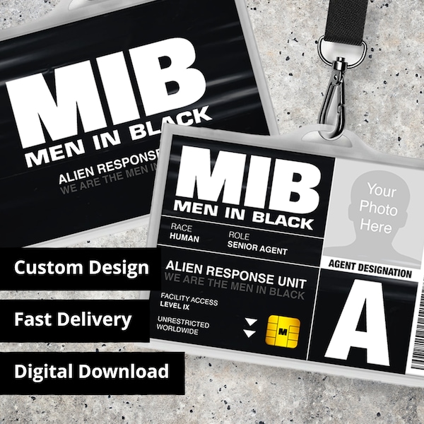 Personalisierte MIB Men In Black ID Karte - Replica Prop, Halloween-Kostüm, Cosplay, Namensschild - Digitaler PDF Download