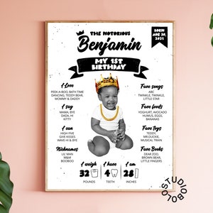Panneau The Notorious One Birthday, affiche d'étape importante de la première année, décoration de fête hip hop 1er anniversaire, tableau des jalons, hiphop, affiche, rap, années 90