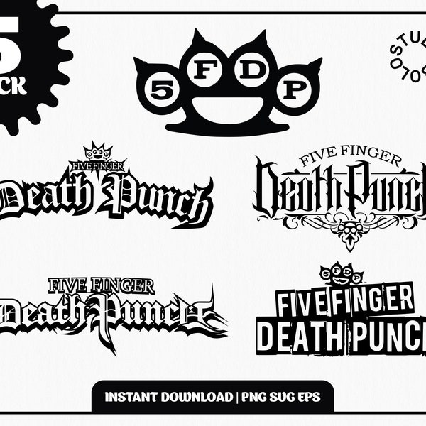 Five Finger Death Punch 5 Pack Illustration SVG Metal Rock Band Skull Transparent PNG EPS Cricut | Download Print Digital Printable Tshirt