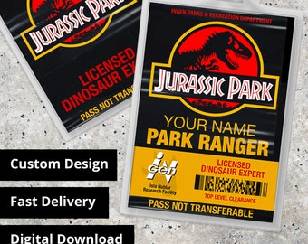 Personalized Jurassic Park ID Card World Ranger - Replica Prop, Halloween Costume, Cosplay, Name Tag - Digital PDF Download