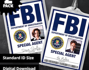 X Files FBI Agent Fox Mulder Dana Scully ID Badge Pack Cosplay & Costume Name Tag Replica Prop - Printable PDF file - Standard Card Size