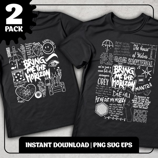 Bring Me The Horizon 2 Pack Lyric Album Song SVG PNG EPS Black White Doodle Illustration Sketch Print Perfect for Cricut | Download Digital