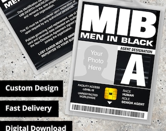 Tarjeta de identificación personalizada MIB Men In Black Agente personalizado - Réplica Prop, Disfraz de Halloween, Cosplay, Etiqueta de nombre - Descarga digital PDF