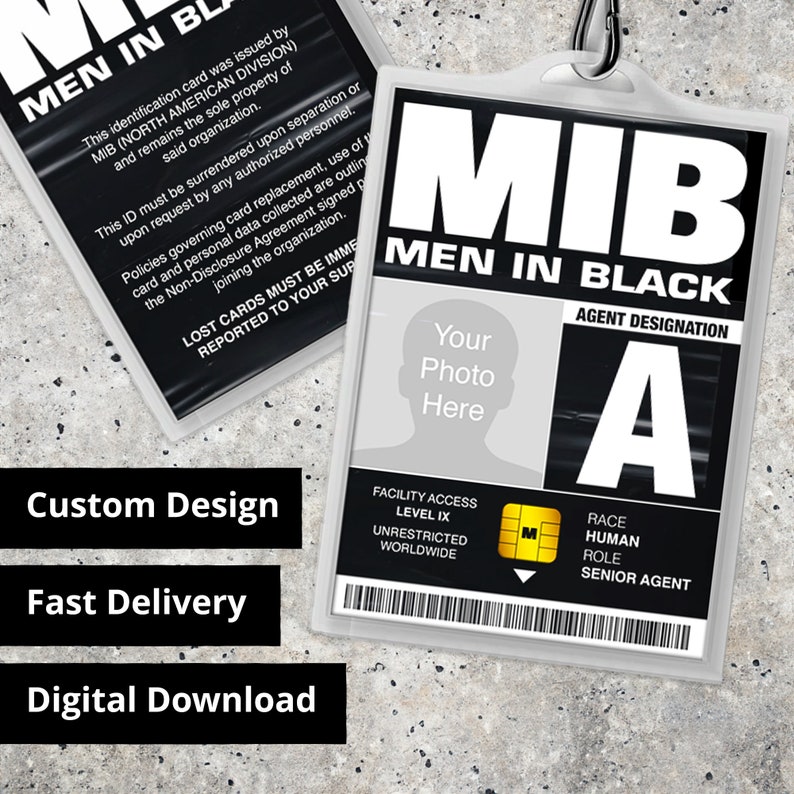 Tarjeta de identificación personalizada MIB Men In Black Agente personalizado Réplica Prop, Disfraz de Halloween, Cosplay, Etiqueta de nombre Descarga digital PDF imagen 1