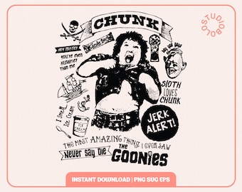 Chunk Jerk Alert The Goonies 80s Illustration Svg Png PDF Eps, cricut tshirt printable download transparent 1985 kids adventure movie film