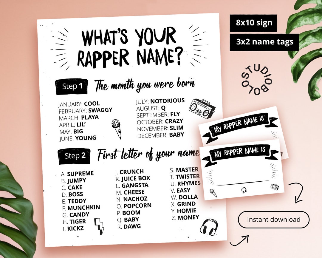 What's Your Rapper Name Digital Sign Party Decor Birthday Game