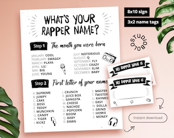 What's Your Rapper Name Digital Sign Party Decor Birthday Game Notorious One Fun 90s Themed Quiz Children party Modern