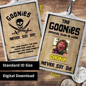 Les Goonies - Carte d'identité en gros morceaux imprimable | Réplique d'accessoire, Costume d'Halloween, Cosplay, Porte-nom | Format d'identification standard à téléchargement numérique au format PDF