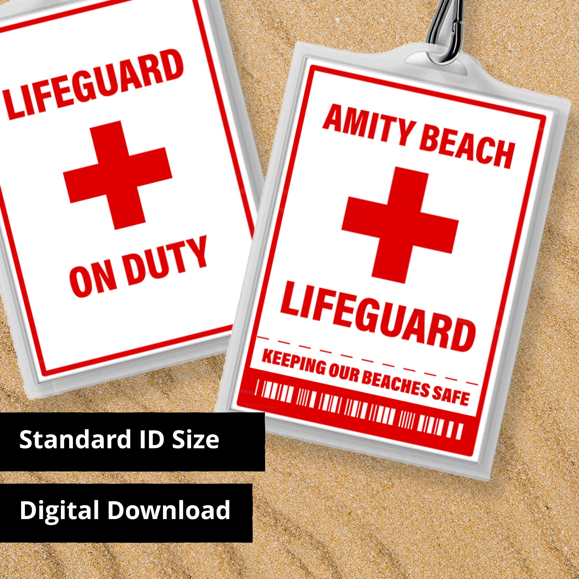 Lifeguard Amity Beach Jaws ID Badge Cosplay & Costume Name Tag Replica Prop - Printable PDF file - Standard Card Size 2.375 in x 3.375 in