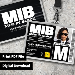 MIB Agent M Men In Black ID Card Landscape Horizontal - Replica Prop, Costume di Halloween, Cosplay, Targhetta con Nome - Download PDF Digitale