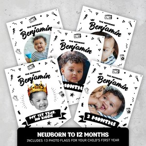 The Notorious One Monthly Photo Banner, pasgeboren tot 12 maanden fotobanner, eerste jaar, 1e verjaardag hiphop feestdecor, afdrukbaar bestand