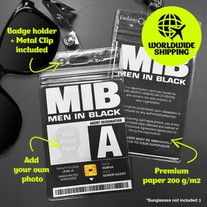 MIB Men In Black ID-kaart met badgehouder en metalen clip, sleutelkoord, gepersonaliseerde agent - replica prop, Halloween-kostuum, cosplay, naamplaatje