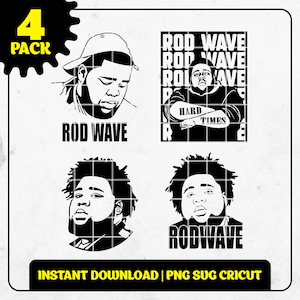 Rod Wave 4-pack collectie Svg Png, Cricut afdrukbare download transparante rap, sticker, shirt gedrukt, kunst aan de muur, hoge resolutie