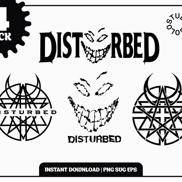 Disturbed 4 Pack Illustration SVG Metal Band Transparent PNG EPS Cricut | Download Print Digital Printable Tshirt
