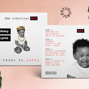 Álbum de vinil The Notorious ONE pronto para festa de aniversário convite hip hop design personalizado decoração de festa