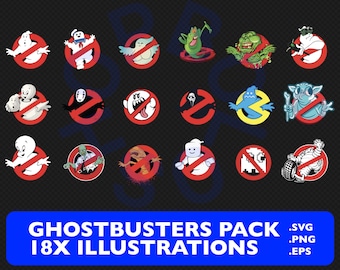 Ghostbusters Logo 18 versión Pack 80s colección Svg Png PDF Eps, cricut descarga imprimible transparente 1984 película de aventuras para niños