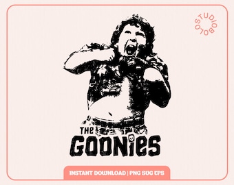 Chunk The Goonies 80s Ilustración Svg Png PDF Eps, camiseta cricut imprimible descargar transparente 1985 película de aventuras para niños