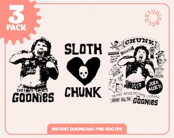 The Goonies Chunk 80s Triple Pack collection Svg Png PDF Eps, cricut printable download transparent 1985 kids adventure movie film