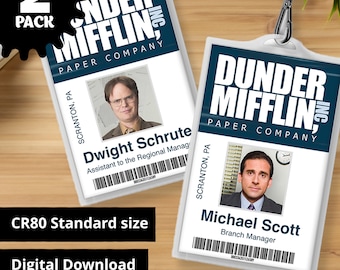 Michael Scott e Dwight Schrute The Office Dunder Mifflin Casal ID Card - Réplica de adereço, fantasia de Halloween, Cosplay - Download de PDF digital