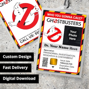 Personalized Ghostbusters Movie ID Card - Replica Prop, Halloween Costume, Cosplay, Name Tag - Digital PDF Download