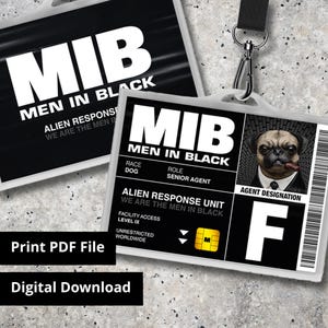 MIB-agent F Frank der Mops-Männer in Schwarz Ausweis Landschaft Horizontal - Replika Requisite, Halloween-Kostüm, Cosplay, Namensschild - PDF Download