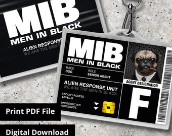 MIB Agent F Frank the Pug Men In Black ID Card Landscape Horizontal - Replica Prop, Halloween Costume, Cosplay, Name Tag - PDF Download