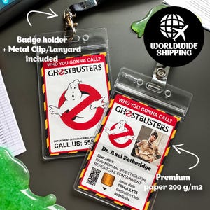 Carte d'identité personnalisée du film Ghostbusters avec porte-badge et clip en métal, cordon - réplique d'accessoire, costume d'Halloween, cosplay, porte-nom