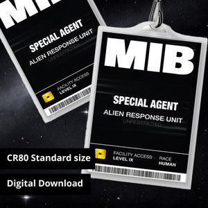 Carte d'identité MIB hommes en noir, agent spécial imprimable - réplique d'accessoire, déguisement d'Halloween, cosplay, porte-nom - téléchargement numérique PDF CR80