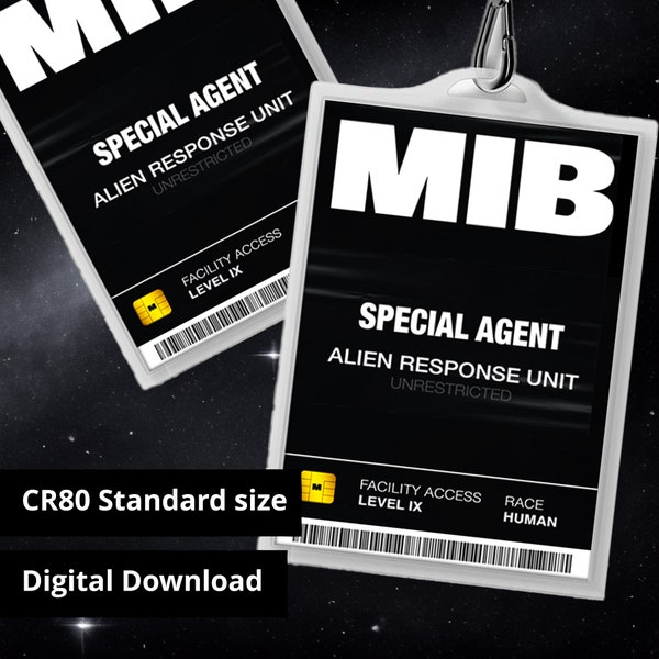 MIB Men In Black ID Card Special Agent Printable - Replica Prop, Halloween Costume, Cosplay, Name Tag - Digital PDF Download CR80