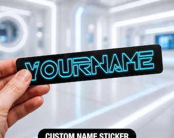 Custom Futuristic Name Sticker, Neon Cyber Decal, Personalized Retro Sci Fi Name, 80s Digital Arcade Laptop Sticker