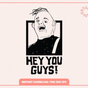 Sloth The Goonies 80s Hey You Guys Illustratie Svg Png PDF Eps, cricut tshirt afdrukbare download transparante 1985 kinderen avonturenfilm film