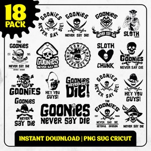 The Goonies Never Say Die 80s 18 pack collection V2 Svg Png PDF Eps, cricut printable download transparent 1985 kids adventure movie film