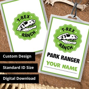 Badge d'identification personnalisé des Rangers du ranch T-Rex, cosplay et étiquette de nom de costume - Fichier PDF imprimable - Taille de carte standard 2,375 po. x 3,375 po.