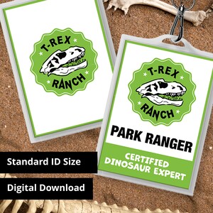 Badge d'identification des Rangers du ranch du ranch T-Rex Cosplay & Costume, accessoire de réplique d'étiquette de nom - fichier PDF imprimable - taille de carte standard 2,375 po. x 3,375 po.