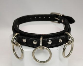 Choker with 1 Heavy Ring and D Ring Three Sizes White Leather Collar 