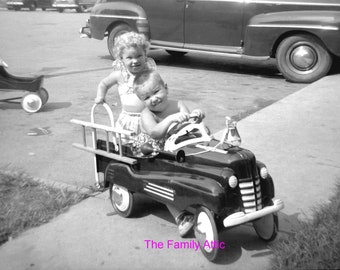 Young Boy Girl Fire Truck Pedal Car Photo 1950s Engine Kids - Etsy