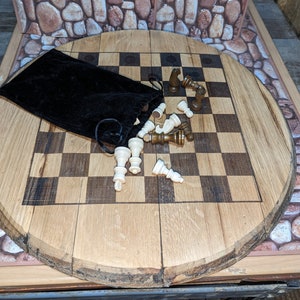 chess board 21 inch laser engraved bourbon barrel head