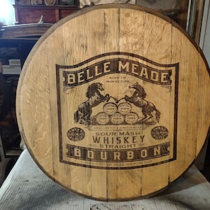 belle meade  laser engraved bourbon barrel head