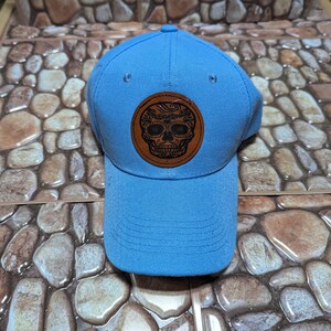 Baseball Cap with sugar skull laser engraved leather patch