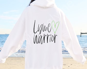 Lyme Warrior Hoodie Sweatshirt Lyme Disease Awareness Gift for Her Lime Green Awareness Heart Women's Pullover Back Print Hoodie