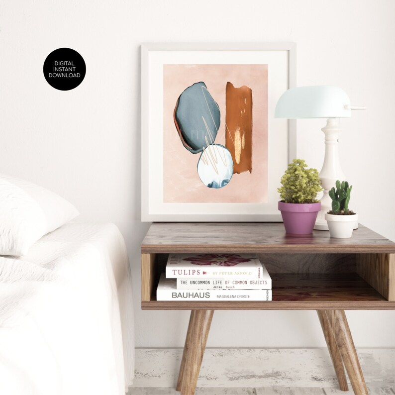Abstract Wall Art Print Modern Bedroom Art Printable Terra Cotta Blue Watercolor Geometric Shapes Scandi Living Room Home Decor Blush Art Collectibles Prints Saherflow Com