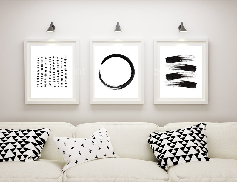 Black & White Abstract Art Set Of 3 Prints Minimalist Art | Etsy