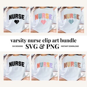 Nurse Clip Art Bundle SVG & PNG Files Varsity College Letters Shirt Design Pediatric Nurse Maternity RN Nurse Practioner Digital Download