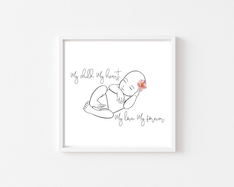 Baby Line Art Print Newborn Girl Drawing Minimalist Nursery Etsy