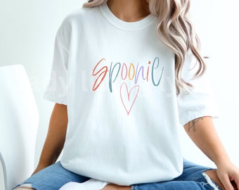 Spoonie T-Shirt Womens Chronic Illness Support Gift Cute Spoonie Shirt with Heart Spoon Theory Life Awareness Tee Birthday Gift For Spoonie