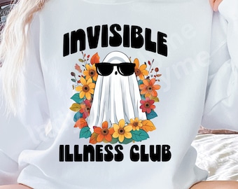 Invisible Illness Club SVG Ghost with Sunglasses PNG File Cute Anxiety Clip Art MECFS Gift for Her Crohn's Disease Fibro Digital Downloads