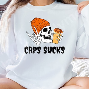 CRPS Sucks Clip Art SVG Cut File Complex Regional Pain Syndrome Awareness PNG Funny Skeleton Holding Coffee Pain Warrior Digital Downloads