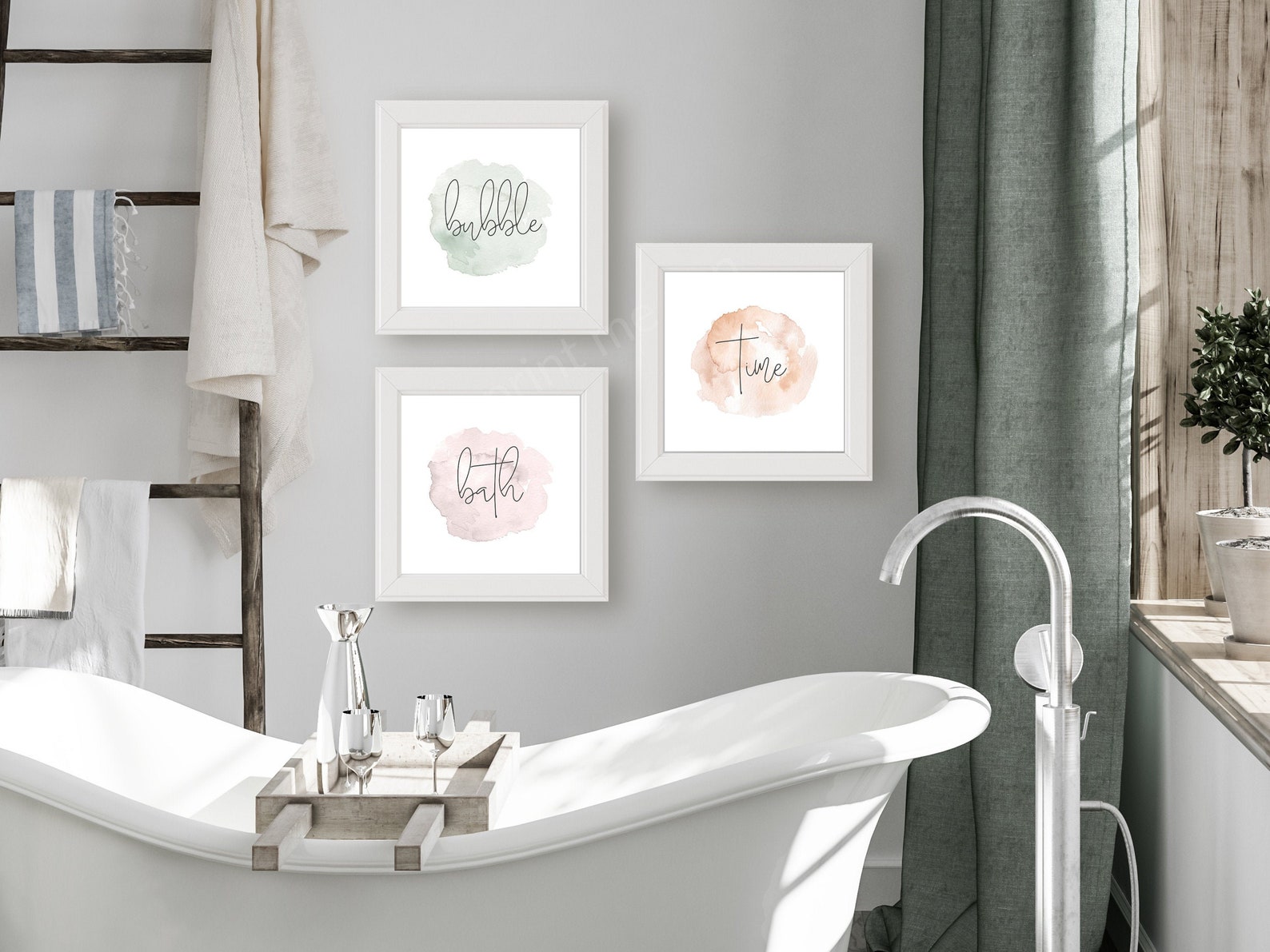 Watercolor Bathroom Art Set of 3 Prints Bubble Bath Time Etsy