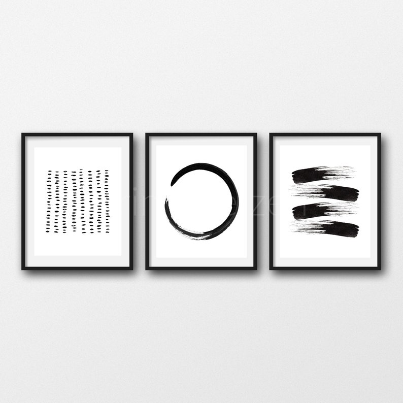 Black & White Abstract Art Set of 3 Prints Minimalist Art Etsy